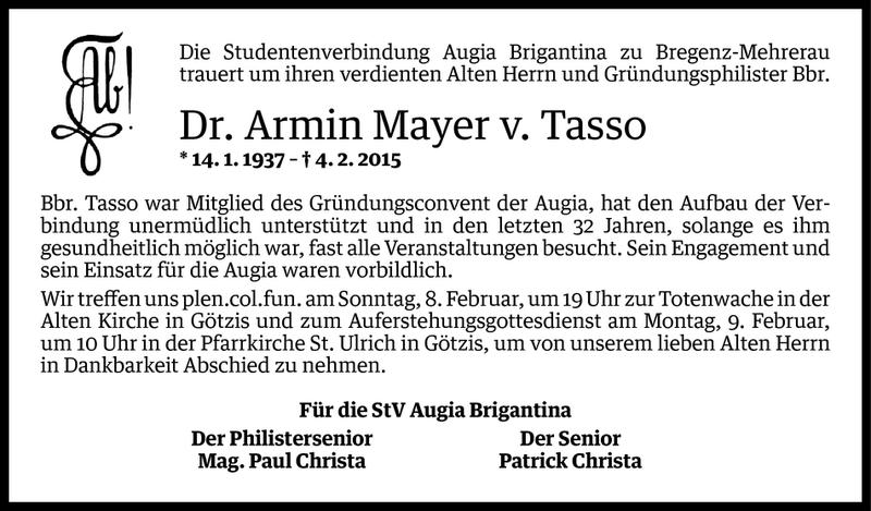  Todesanzeige für Armin Mayer vom 05.02.2015 aus Vorarlberger Nachrichten