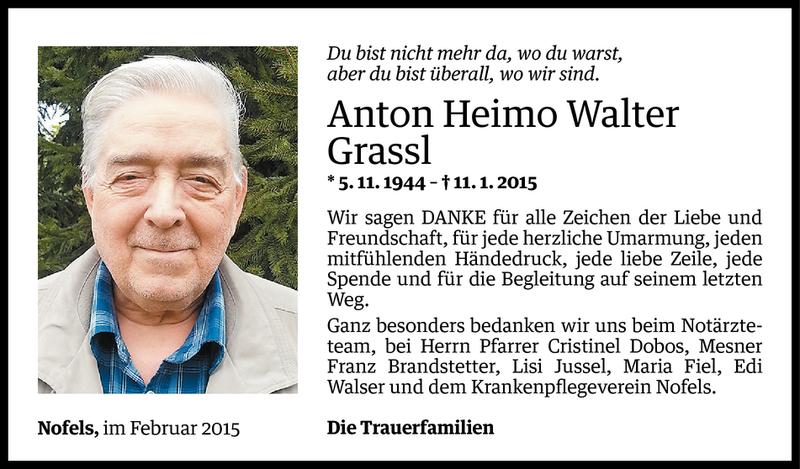  Todesanzeige für Anton Heimo Walter Grassl vom 12.02.2015 aus Vorarlberger Nachrichten