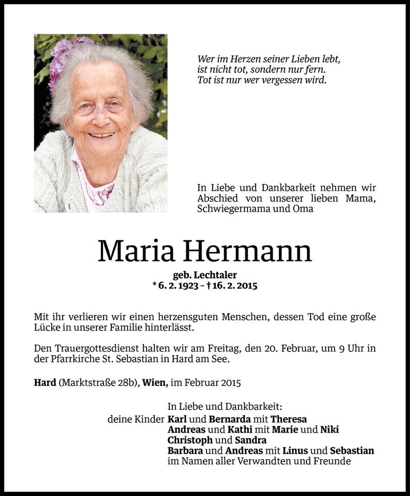 Todesanzeigen von Maria Hermann | Todesanzeigen Vorarlberger Nachrichten