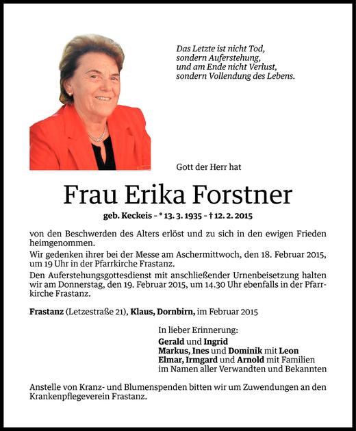 Todesanzeige von Erika Forstner von Vorarlberger Nachrichten