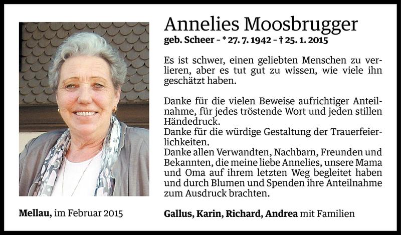  Todesanzeige für Annelies Moosbrugger vom 17.02.2015 aus Vorarlberger Nachrichten