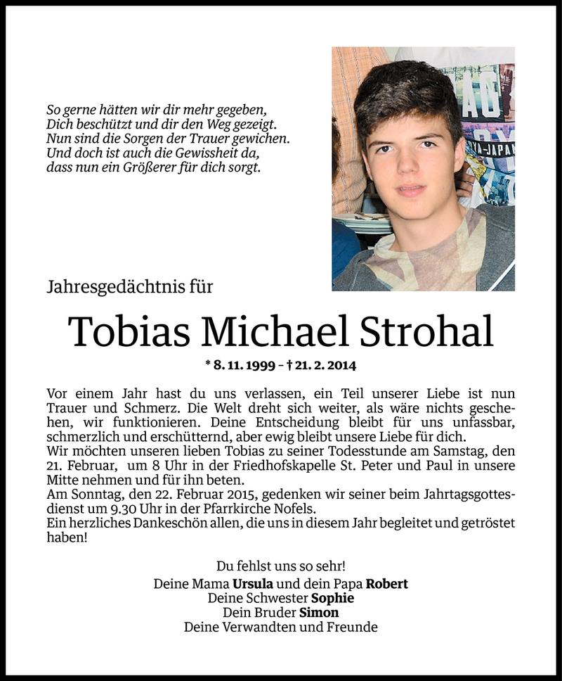  Todesanzeige für Tobias Michael Strohal vom 17.02.2015 aus Vorarlberger Nachrichten