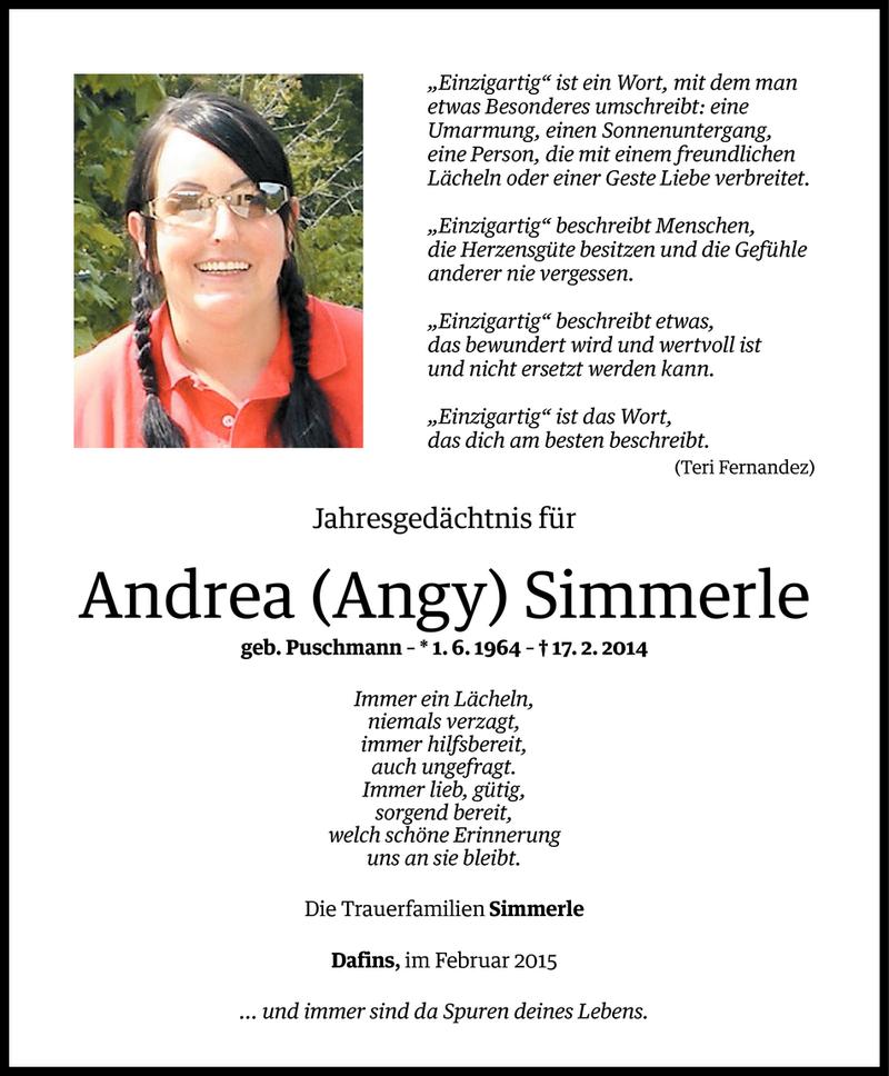  Todesanzeige für Andrea Simmerle vom 20.02.2015 aus Vorarlberger Nachrichten