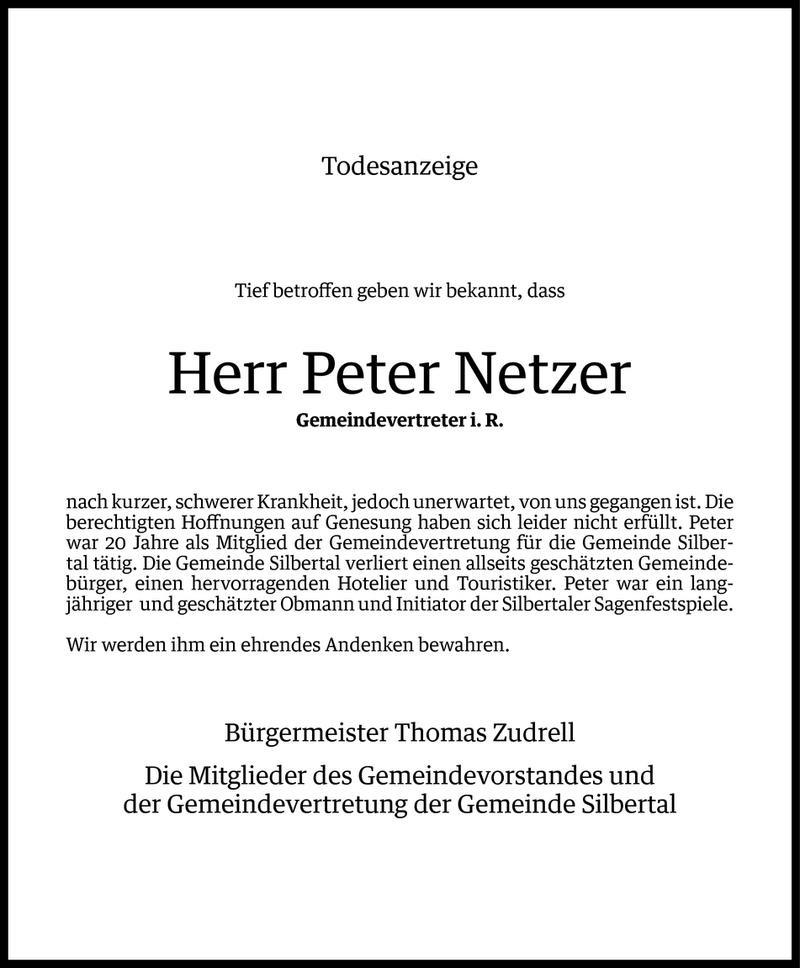  Todesanzeige für Peter Netzer vom 18.02.2015 aus Vorarlberger Nachrichten