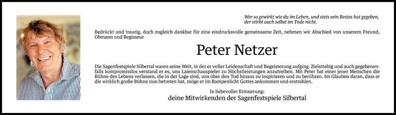  Todesanzeige für Peter Netzer vom 19.02.2015 aus Vorarlberger Nachrichten