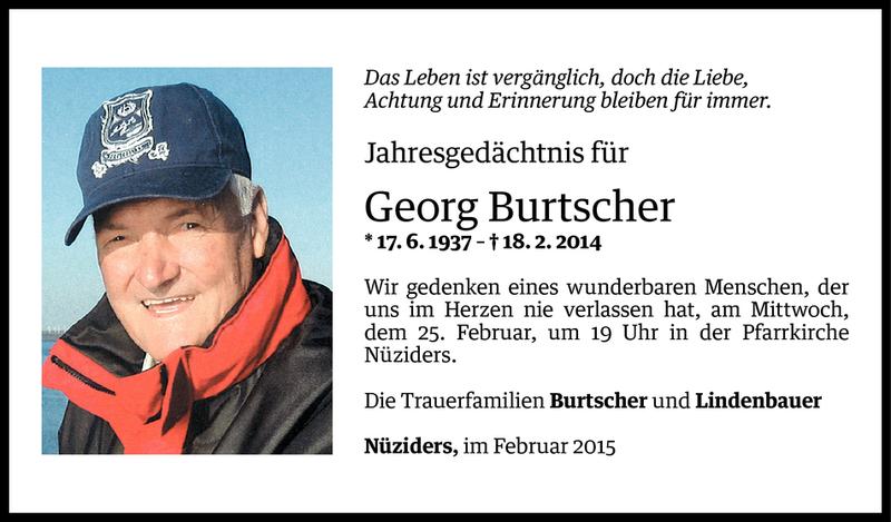  Todesanzeige für Georg Burtscher vom 20.02.2015 aus Vorarlberger Nachrichten