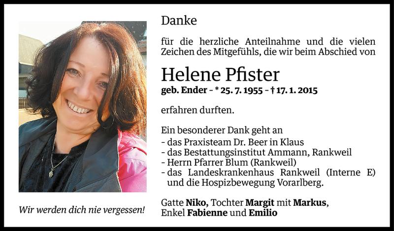  Todesanzeige für Helene Pfister vom 21.02.2015 aus Vorarlberger Nachrichten