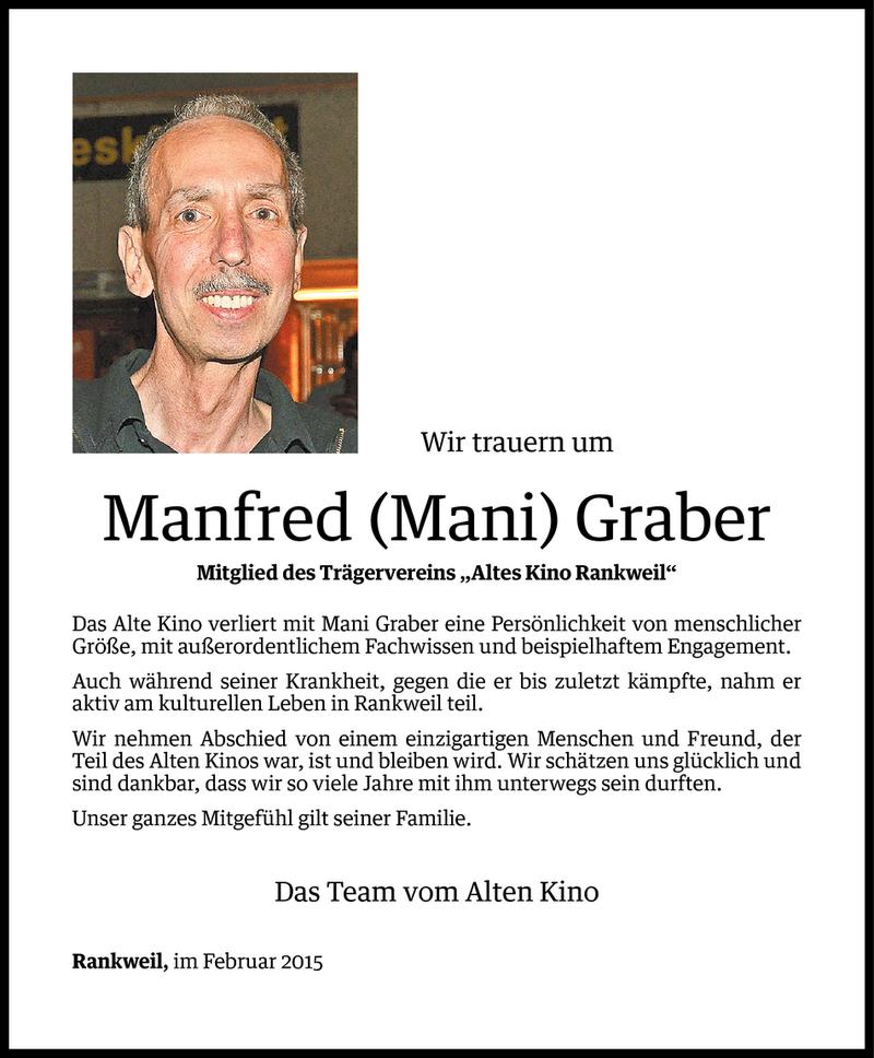  Todesanzeige für Manfred Graber vom 23.02.2015 aus Vorarlberger Nachrichten