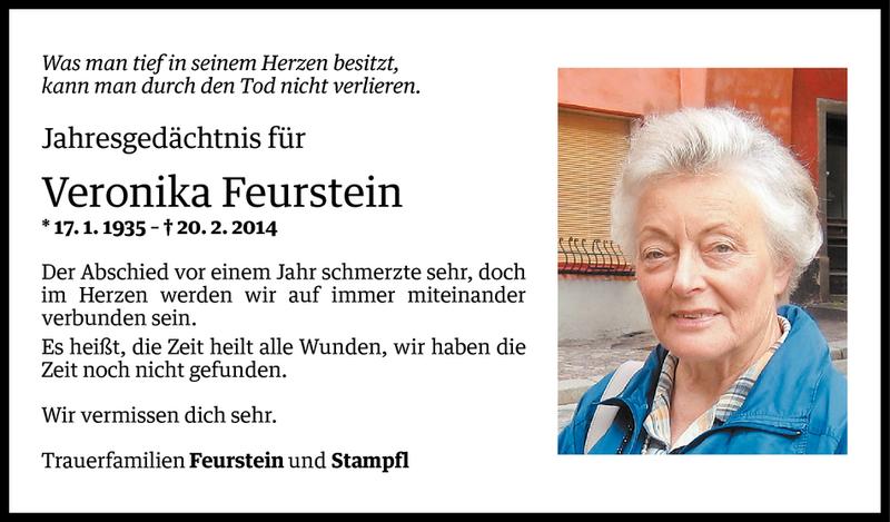  Todesanzeige für Veronika Feurstein vom 22.02.2015 aus Vorarlberger Nachrichten