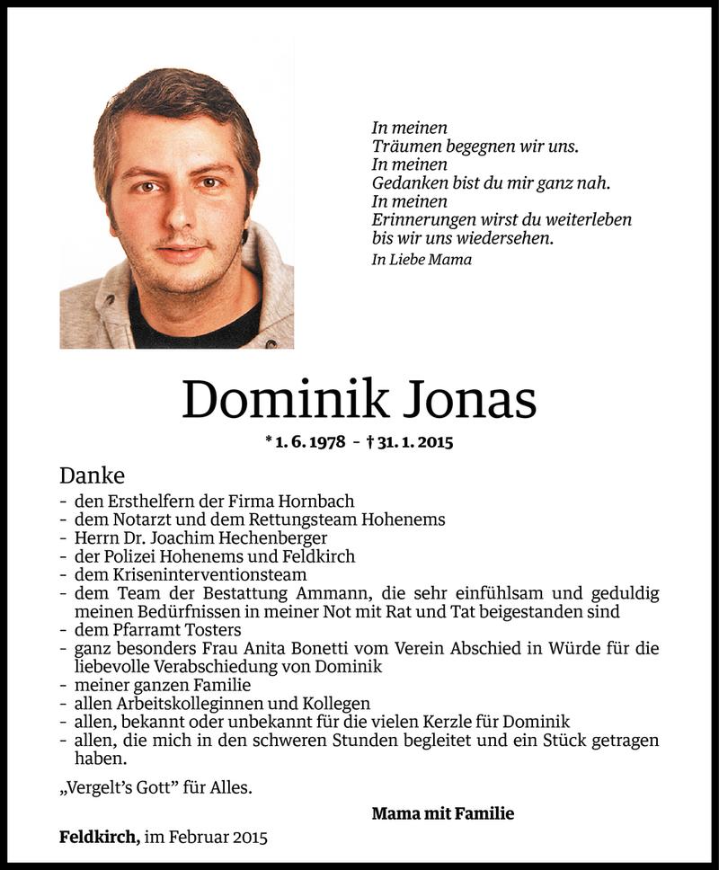  Todesanzeige für Dominik Jonas vom 25.02.2015 aus Vorarlberger Nachrichten