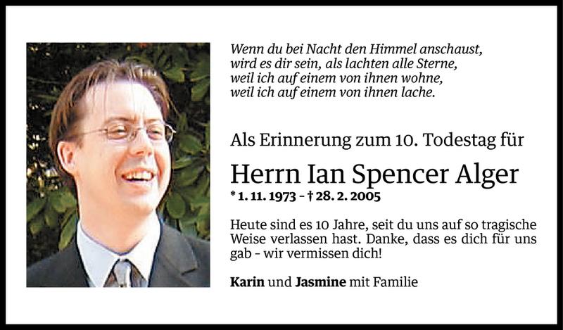  Todesanzeige für Ian Spencer Alger vom 27.02.2015 aus Vorarlberger Nachrichten