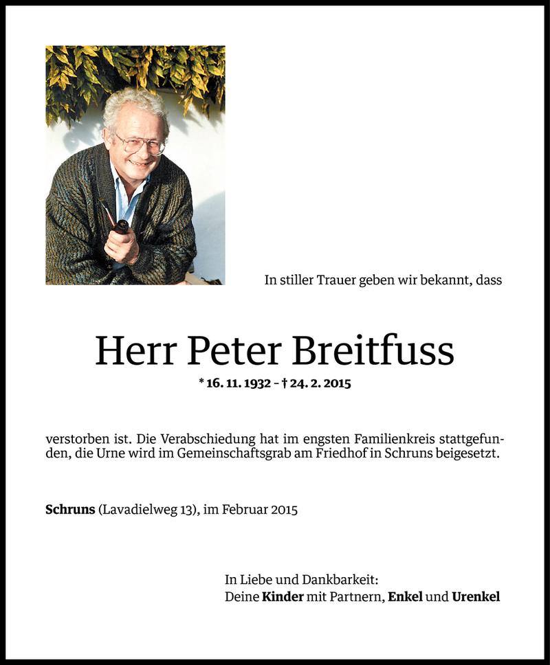  Todesanzeige für Peter Breitfuss vom 02.03.2015 aus Vorarlberger Nachrichten