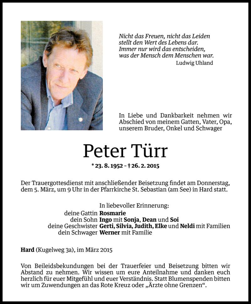  Todesanzeige für Peter Türr vom 02.03.2015 aus Vorarlberger Nachrichten