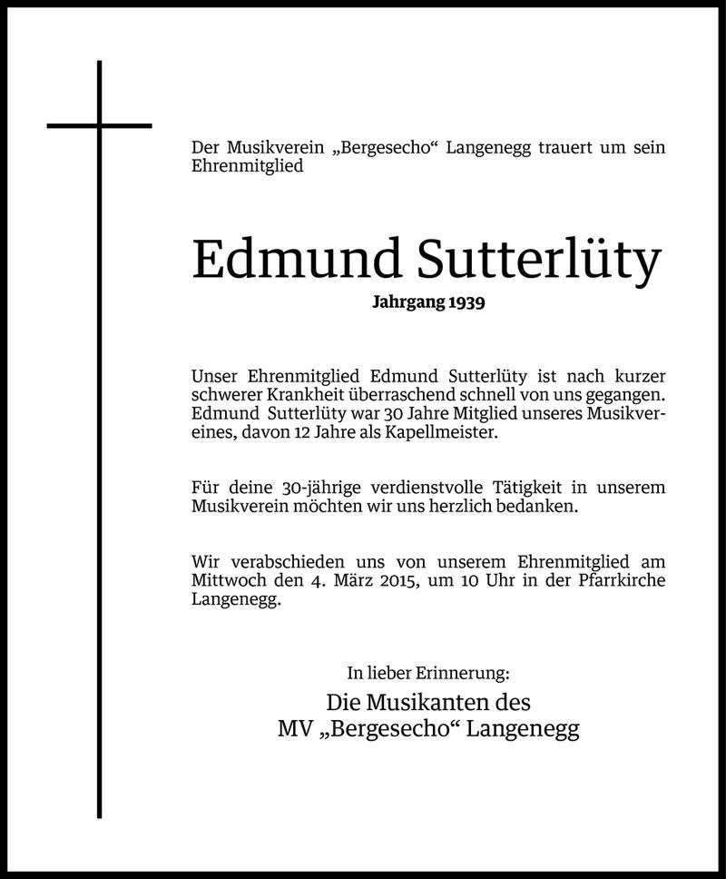  Todesanzeige für Edmund Sutterlüty vom 02.03.2015 aus Vorarlberger Nachrichten