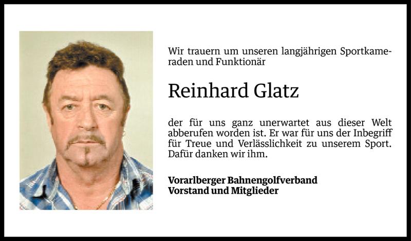  Todesanzeige für Reinhard Glatz vom 02.03.2015 aus Vorarlberger Nachrichten