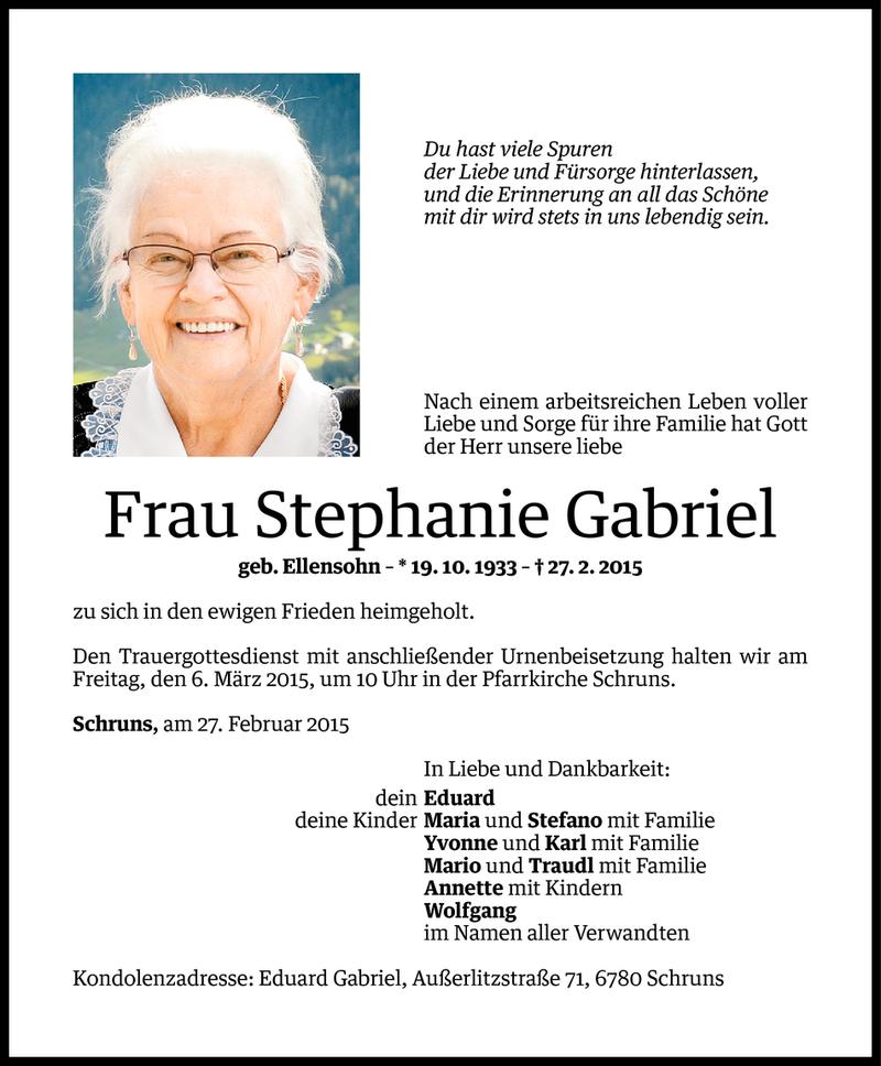  Todesanzeige für Stephanie Gabriel vom 02.03.2015 aus Vorarlberger Nachrichten