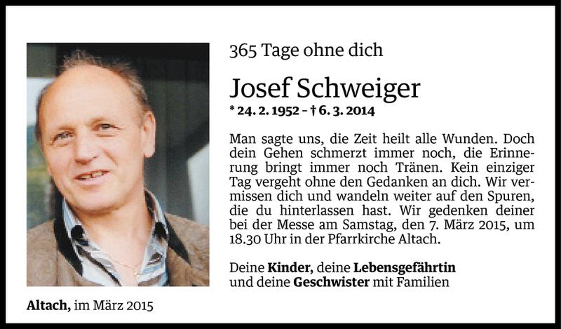  Todesanzeige für Josef Schweiger vom 03.03.2015 aus Vorarlberger Nachrichten