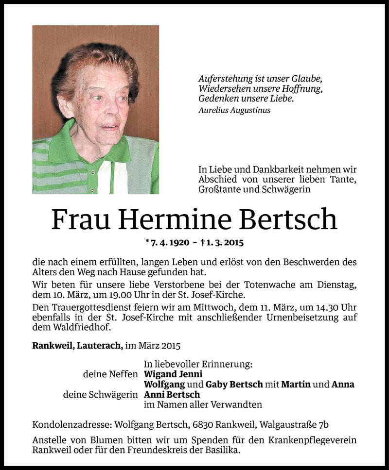  Todesanzeige für Hermine Bertsch vom 07.03.2015 aus Vorarlberger Nachrichten