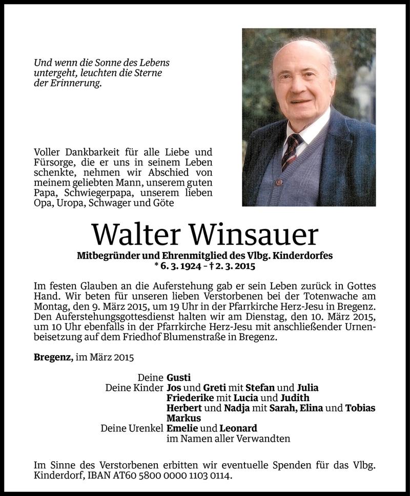  Todesanzeige für Walter Winsauer vom 06.03.2015 aus Vorarlberger Nachrichten