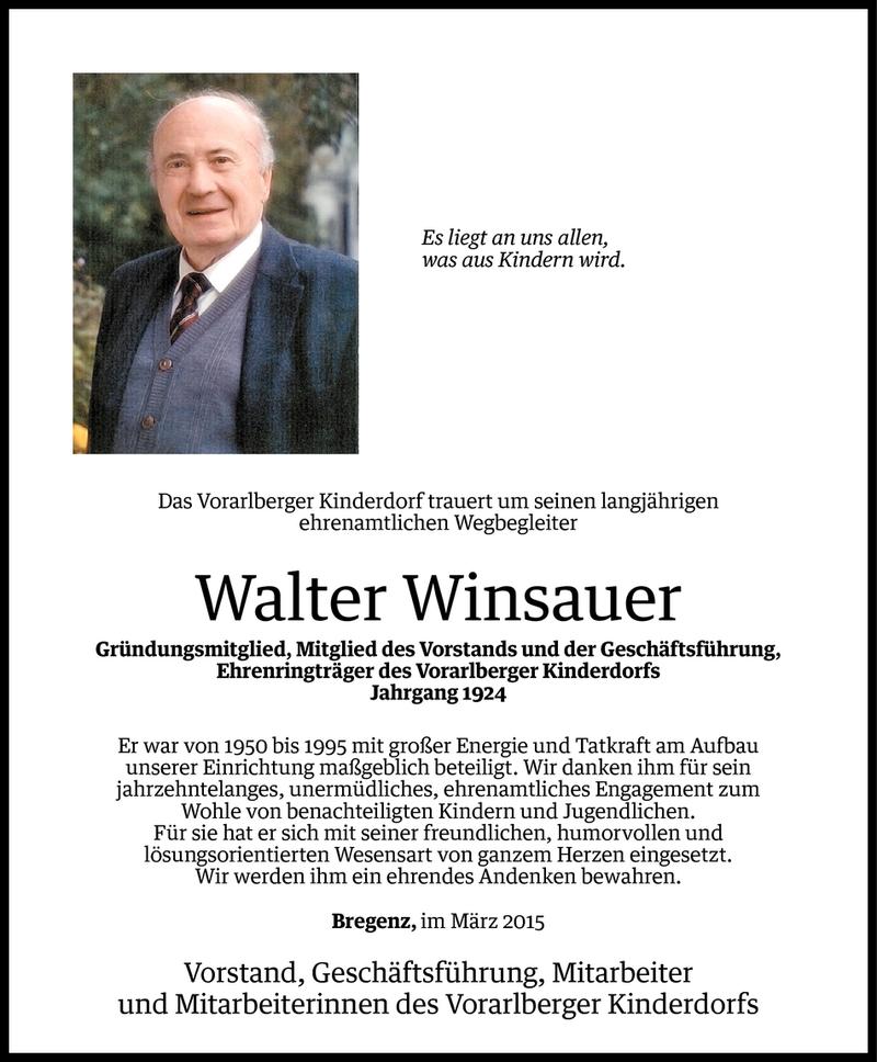  Todesanzeige für Walter Winsauer vom 06.03.2015 aus Vorarlberger Nachrichten