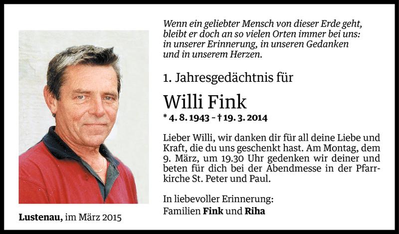  Todesanzeige für Willi Fink vom 06.03.2015 aus Vorarlberger Nachrichten
