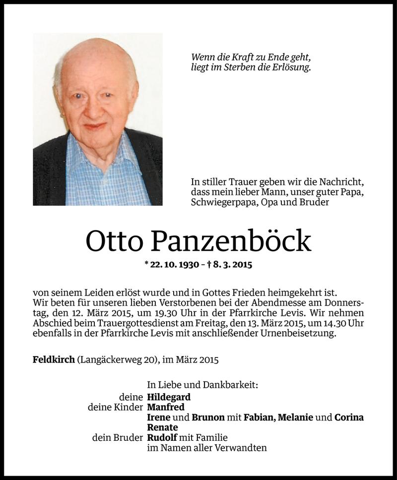  Todesanzeige für Otto Panzenböck vom 10.03.2015 aus Vorarlberger Nachrichten