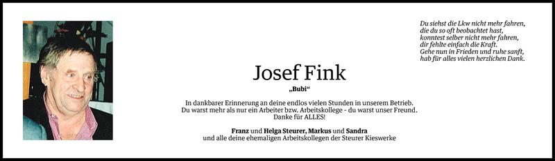  Todesanzeige für Josef Fink vom 10.03.2015 aus Vorarlberger Nachrichten