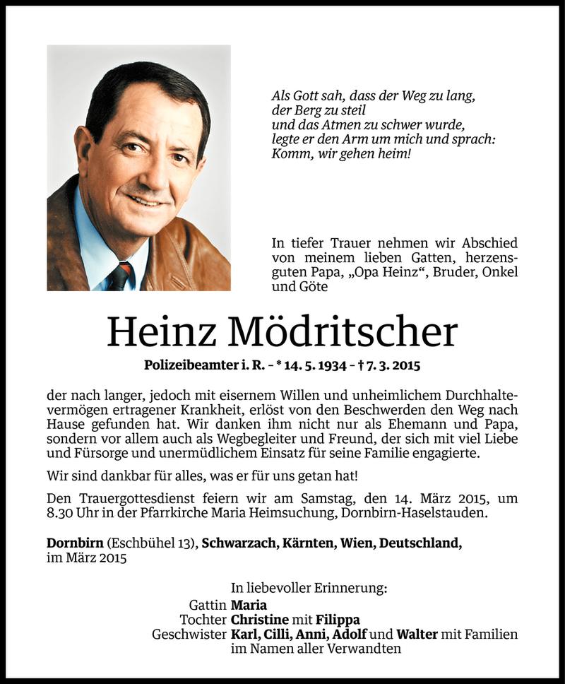  Todesanzeige für Heinz Mödritscher vom 10.03.2015 aus Vorarlberger Nachrichten