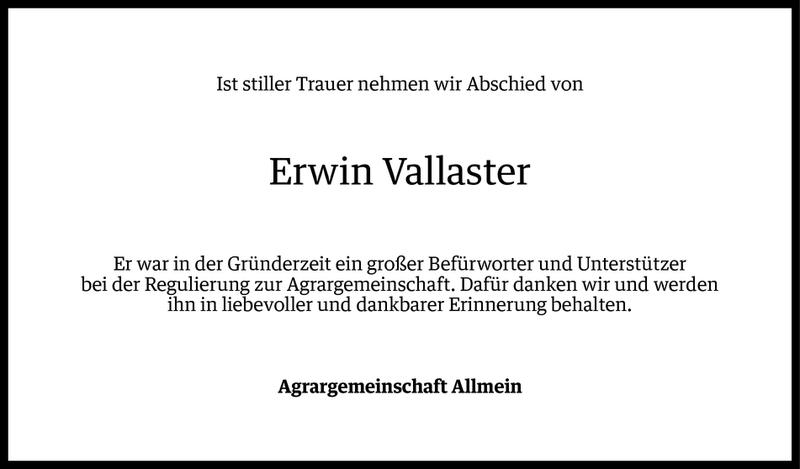  Todesanzeige für Erwin Vallaster vom 16.03.2015 aus Vorarlberger Nachrichten