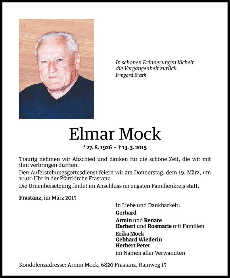  Todesanzeige für Elmar Mock vom 17.03.2015 aus Vorarlberger Nachrichten