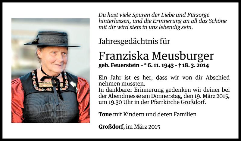  Todesanzeige für Franziska Meusburger vom 17.03.2015 aus Vorarlberger Nachrichten