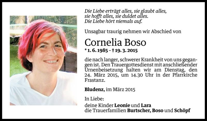  Todesanzeige für Cornelia Boso vom 20.03.2015 aus Vorarlberger Nachrichten