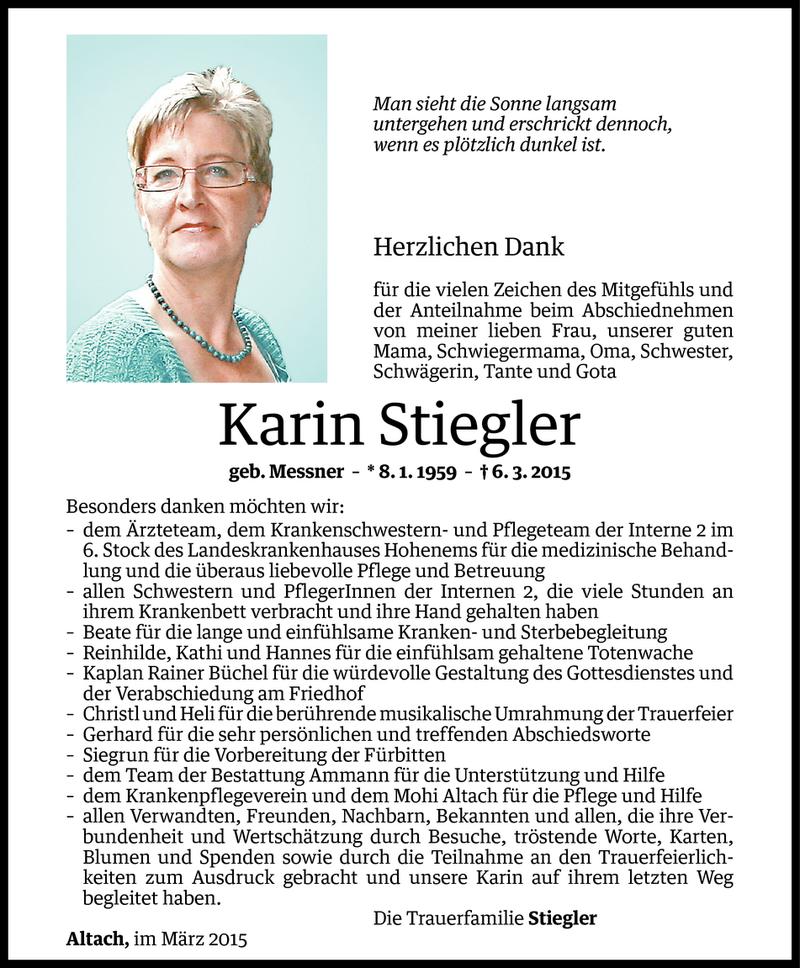  Todesanzeige für Karin Stiegler vom 25.03.2015 aus Vorarlberger Nachrichten