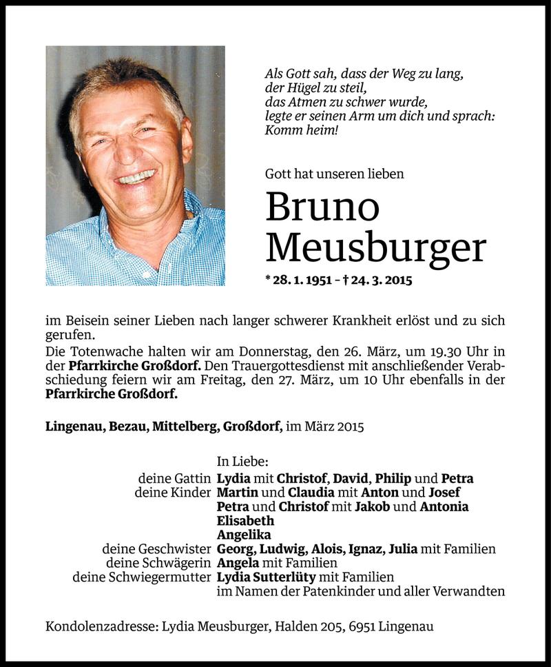  Todesanzeige für Bruno Meusburger vom 24.03.2015 aus Vorarlberger Nachrichten