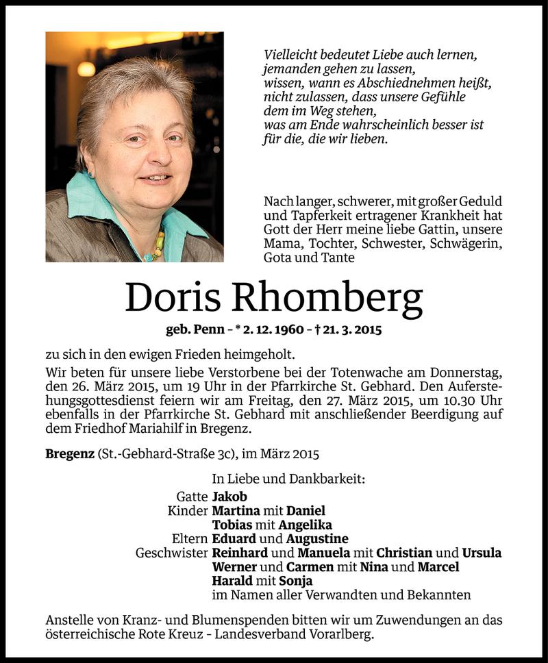  Todesanzeige für Doris Rhomberg vom 24.03.2015 aus Vorarlberger Nachrichten