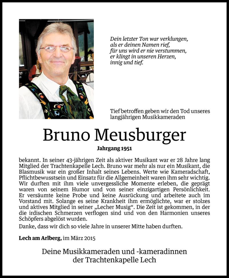  Todesanzeige für Bruno Meusburger vom 24.03.2015 aus Vorarlberger Nachrichten