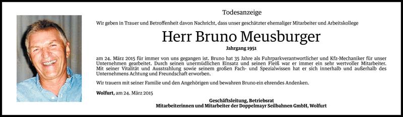  Todesanzeige für Bruno Meusburger vom 25.03.2015 aus Vorarlberger Nachrichten