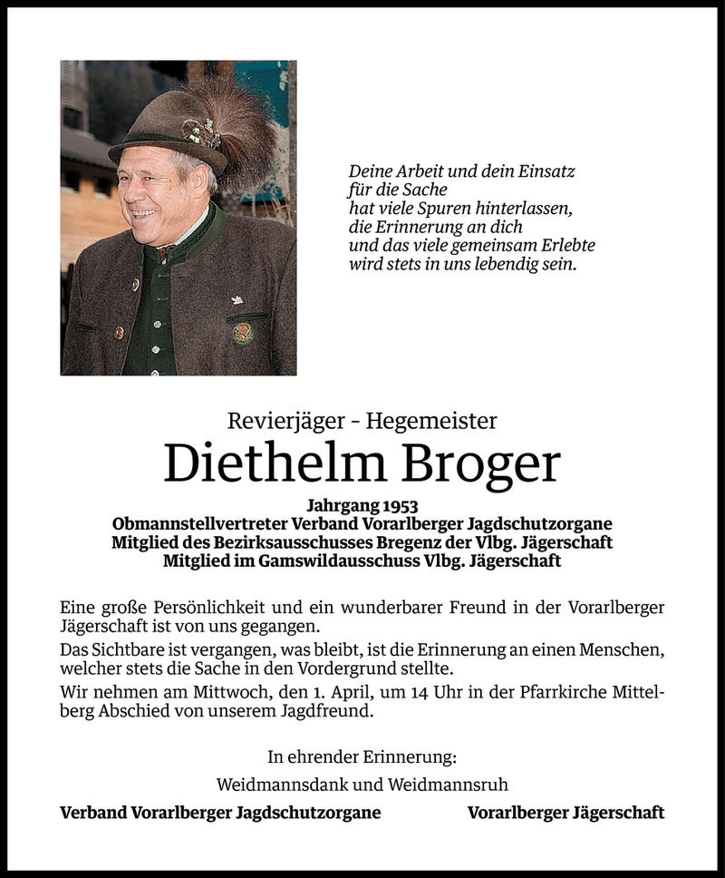  Todesanzeige für Diethelm Broger vom 30.03.2015 aus Vorarlberger Nachrichten