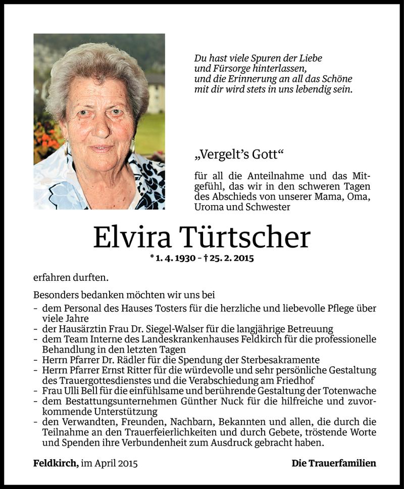  Todesanzeige für Elvira Türtscher vom 02.04.2015 aus Vorarlberger Nachrichten