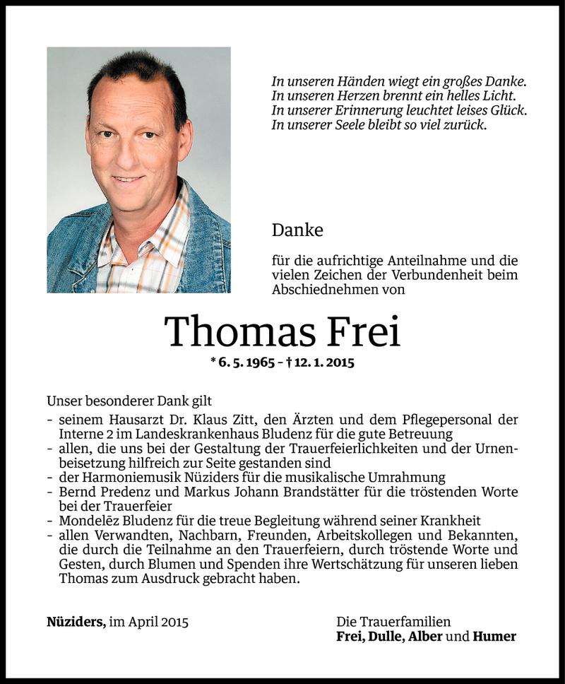  Todesanzeige für Thomas Frei vom 04.04.2015 aus Vorarlberger Nachrichten