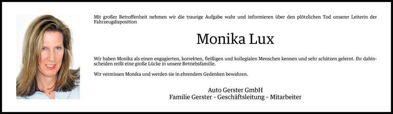  Todesanzeige für Monika Lux vom 02.04.2015 aus Vorarlberger Nachrichten