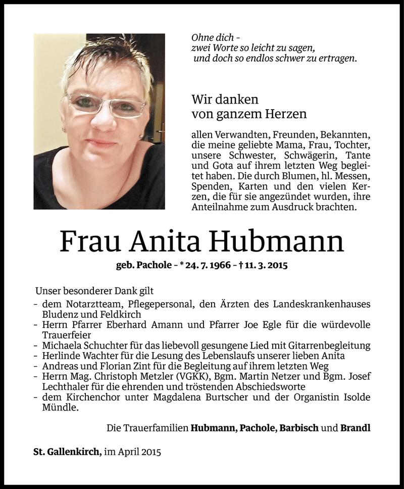  Todesanzeige für Anita Hubmann vom 03.04.2015 aus Vorarlberger Nachrichten