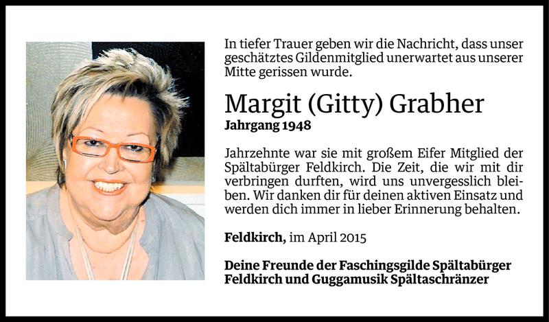  Todesanzeige für Margit Grabher vom 11.04.2015 aus Vorarlberger Nachrichten