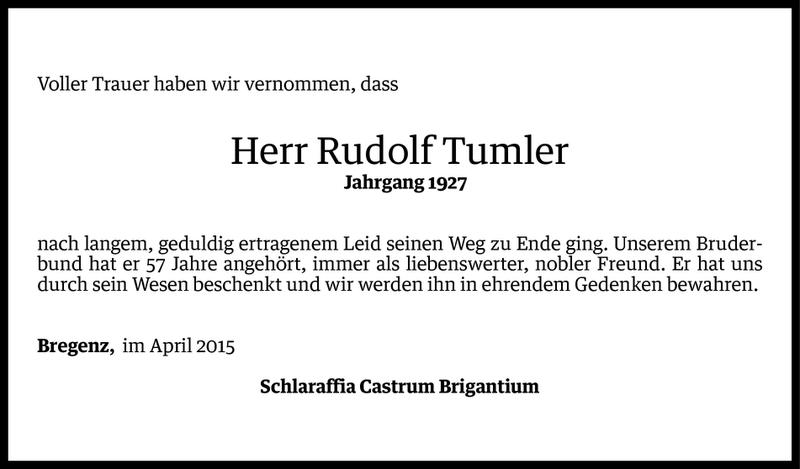  Todesanzeige für Rudolf Tumler vom 10.04.2015 aus Vorarlberger Nachrichten