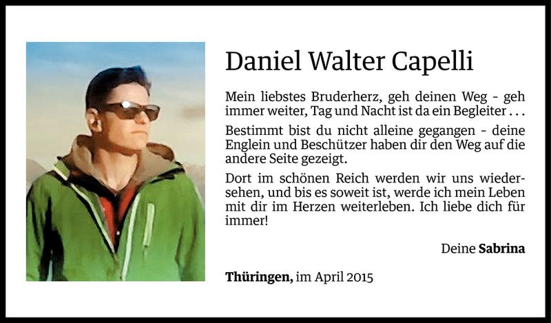  Todesanzeige für Daniel Walter Capelli vom 11.04.2015 aus Vorarlberger Nachrichten