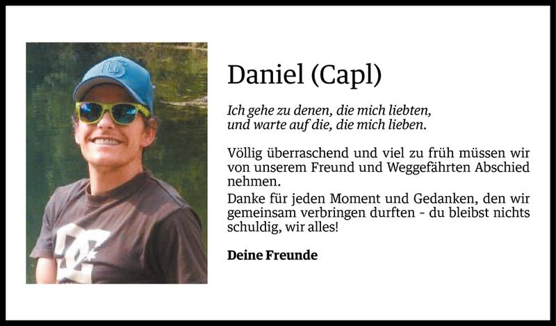  Todesanzeige für Daniel Walter Capelli vom 12.04.2015 aus Vorarlberger Nachrichten