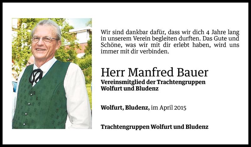  Todesanzeige für Manfred Bauer vom 13.04.2015 aus Vorarlberger Nachrichten