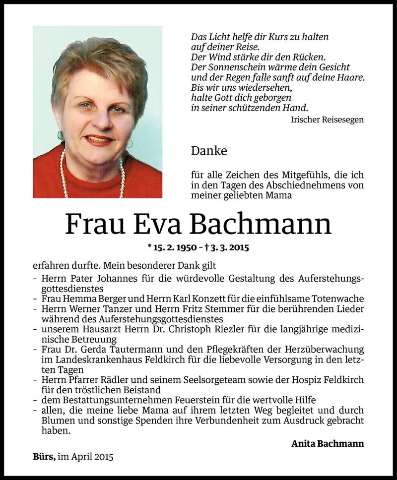  Todesanzeige für Eva Bachmann vom 17.04.2015 aus Vorarlberger Nachrichten