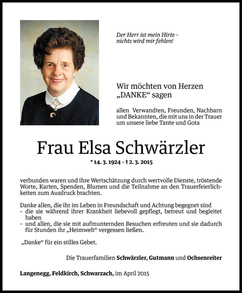 Todesanzeigen von Elsa Schwärzler | Todesanzeigen Vorarlberger Nachrichten