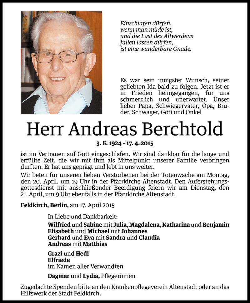  Todesanzeige für Andreas Berchtold vom 17.04.2015 aus Vorarlberger Nachrichten